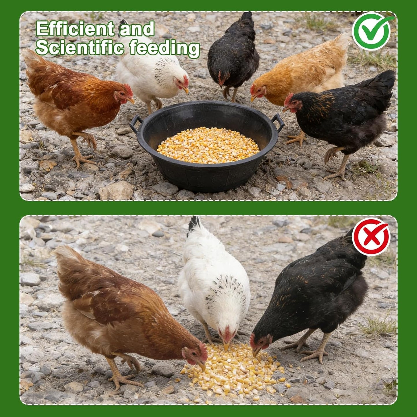 4Pcs Large Rubber Feed Pan with Handle, 8.6 Gallon/ 34 Quart Rubber Feed Pan Utility Horse Feed Bucket for Cats Dogs Goats Chicken Dust Bath Container Animal Feeding Watering Bowl