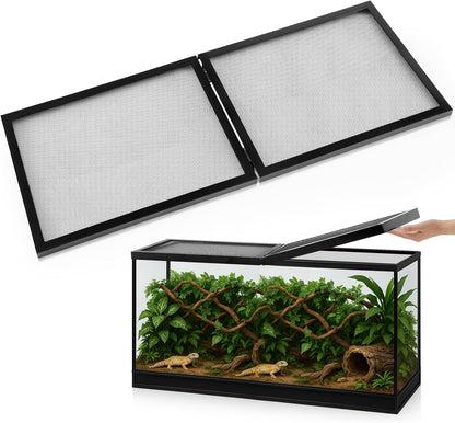Landhoow 60 Gallon Screen Cover for Hinged Door Pet Reptile Terrarium Screen Cover Large Reptile Terrarium Fish Tank Lid with Center Hinge