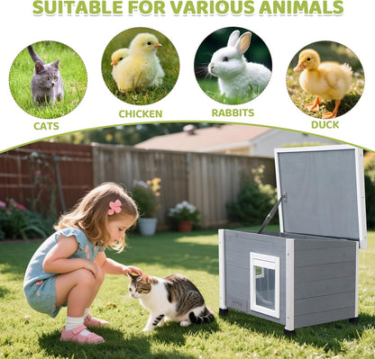 Outdoor Wooden Pet House, Weatherproof Winter Shelter for рuррy and Cats, Elevated Design with Window (Gray)