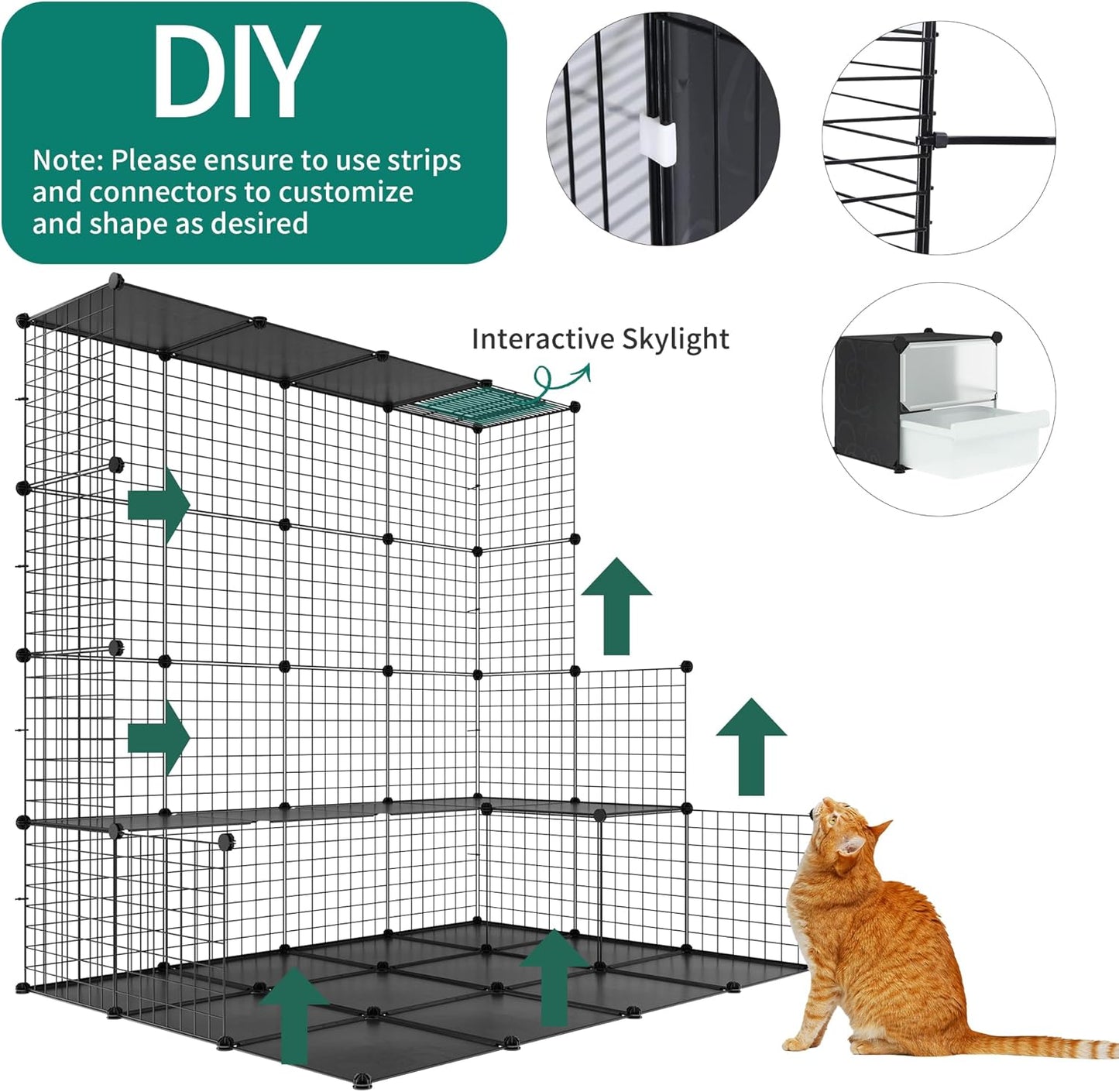 YITAHOME 4-Tier Cat Cage with Litter Box: Kittens House Indoor Multi-Level Enclosure for 1-3 Small Cats, Black