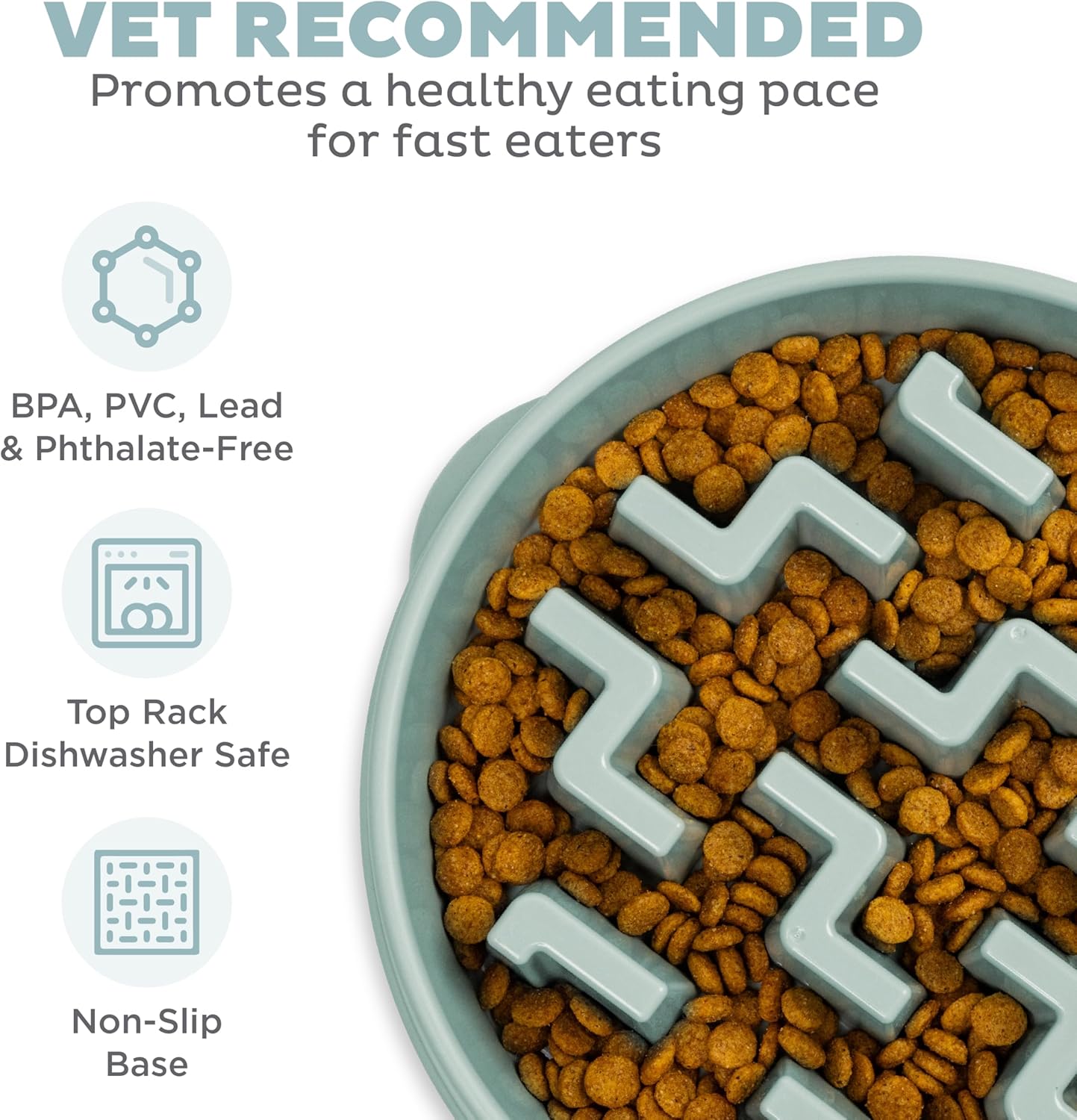 Outward Hound Large Slow Feeder Bowl, Puzzle Maze for Fast Eaters, Medium to Large Dogs, Helps Prevent Bloat & Aid Digestion, Holds 4 Cups Wet or Dry Food, Non-Slip, Made Without BPA, Sage