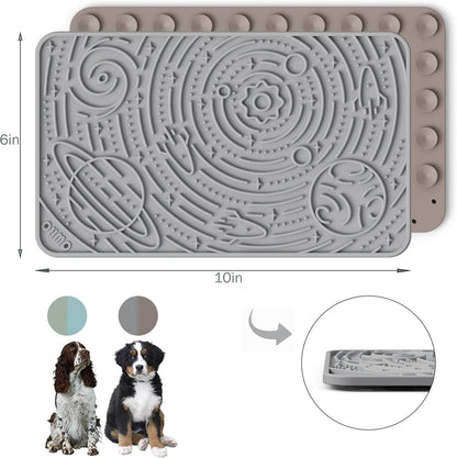 OHMO Lick Mat for Dogs & Cats - Large Size 9.8"×5.9" (2pcs,Ash+Beige) - Space Star Design Slow Feeder with Suction Cups, Keep Them Busy & Anxiety Relief, Easy Clean Enrichment Accessories