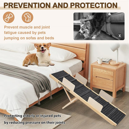 Upgraded Dog Ramp for Bed, Couch, Car, Foldable Pet Ramp, Non-Slip Pad & Safety Baffle-6 Adjustable Height 12" to 30", Portable Stable Pet Steps for Small & Medium Old Dogs & Cats