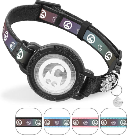 Airtag Cat Collar | Waterproof Cat Collars Airtag Holder - Breakaway Cat Airtag with Bells, Cute Diamond Paw, Reflective, Lightweight GPS Cat Collar for Girl Boy Cats, Kitten(Black, S(9.5"-13")