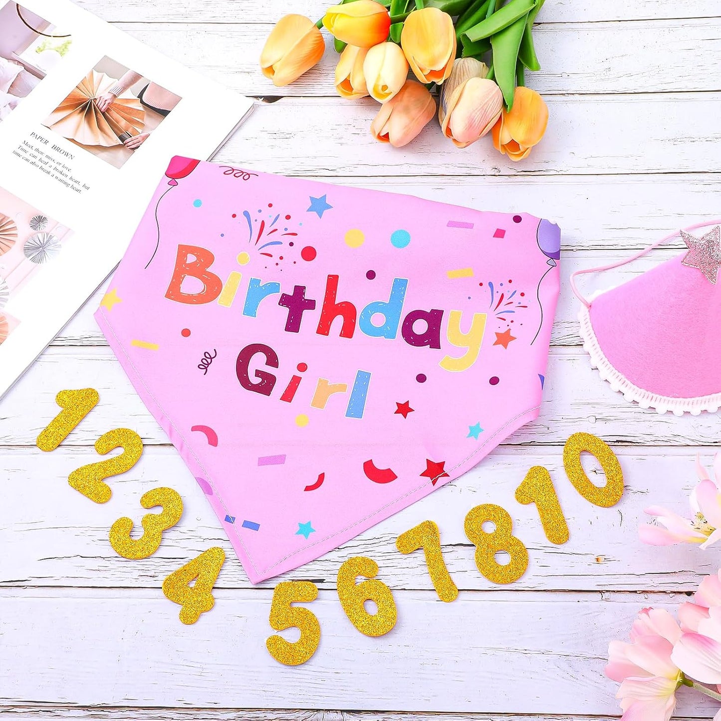 Dog Birthday Decorations, Birthday Dog Bandana Hat with Numbers Dogs Birthday Party Supplies for Small Medium Large Dogs