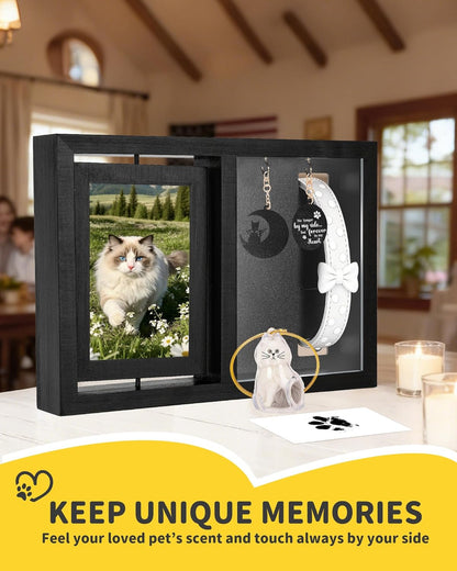 Dog & Cat 3-IN-1 Memorial Wooden Picture Frame Set, Lost Pet Sympathy Gifts with 360° Rotation Wooden Picture Frame for Two 4"x6" Photos, Pet Memory Gifts for Dog/Cat Passing