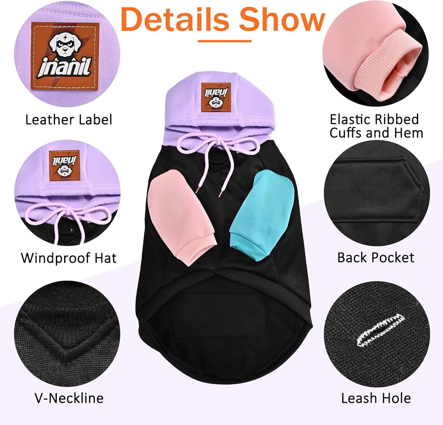 2 Pack Fleece Lined Dog Hoodie for Small Medium Large Dogs, Soft Warm Dog Sweater Jackets Winter Fall Pet Hooded Clothes Custume Dogs Sweatshirt with Leash Hole and Pocket, Black and Navy Blue, SM