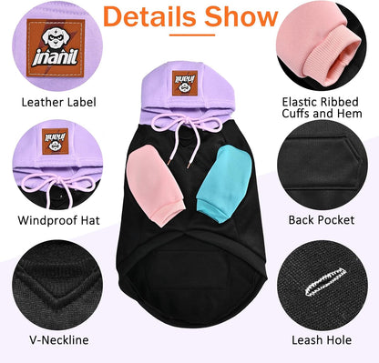 2 Pack Fleece Lined Dog Hoodie for Small Medium Large Dogs, Soft Warm Dog Sweater Jackets Winter Fall Pet Hooded Clothes Custume Dogs Sweatshirt with Leash Hole and Pocket, Black and Navy Blue, SM