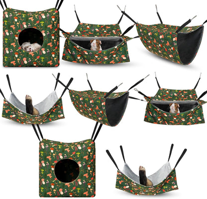 Geelin 8 Pcs Rat Hammock Ferret Hammock for Cage Rat Bed Guinea Pig Hanging Tunnel Glider Toy Ferret Hideout Bed Cage Accessories for Small Animals Hamster Chinchilla Sugar Squirrel, Mushroom Style