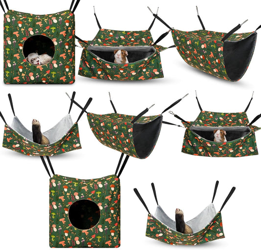 Geelin 8 Pcs Rat Hammock Ferret Hammock for Cage Rat Bed Guinea Pig Hanging Tunnel Glider Toy Ferret Hideout Bed Cage Accessories for Small Animals Hamster Chinchilla Sugar Squirrel, Mushroom Style