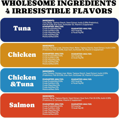 Lickable Cat Treats, Grain-Free, Squeezable Soft Creamy Puree, High Moisture Hydrating Wet Cat Treat with Prebiotics & Fish Oil for Daily Interactive Training Reward, 0.5oz, 20 Tubes, Variety