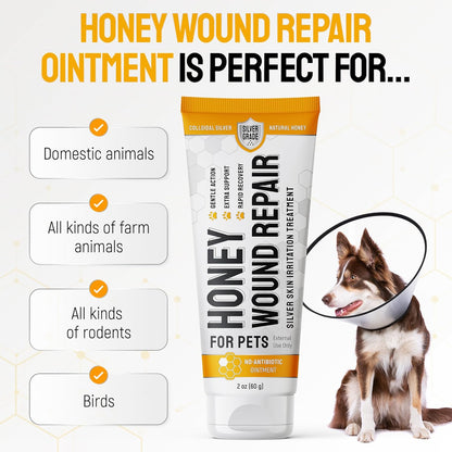 Hot Spot Treatment for Dogs Gel – Safe with Dog Cone – Colloidal Silver – No Antibiotic Ointment for Dog – Cuts, Rashes, Irritations & Bites – Honey Wound Repair Gel – All Breeds – 2 Pack Set x 2 oz