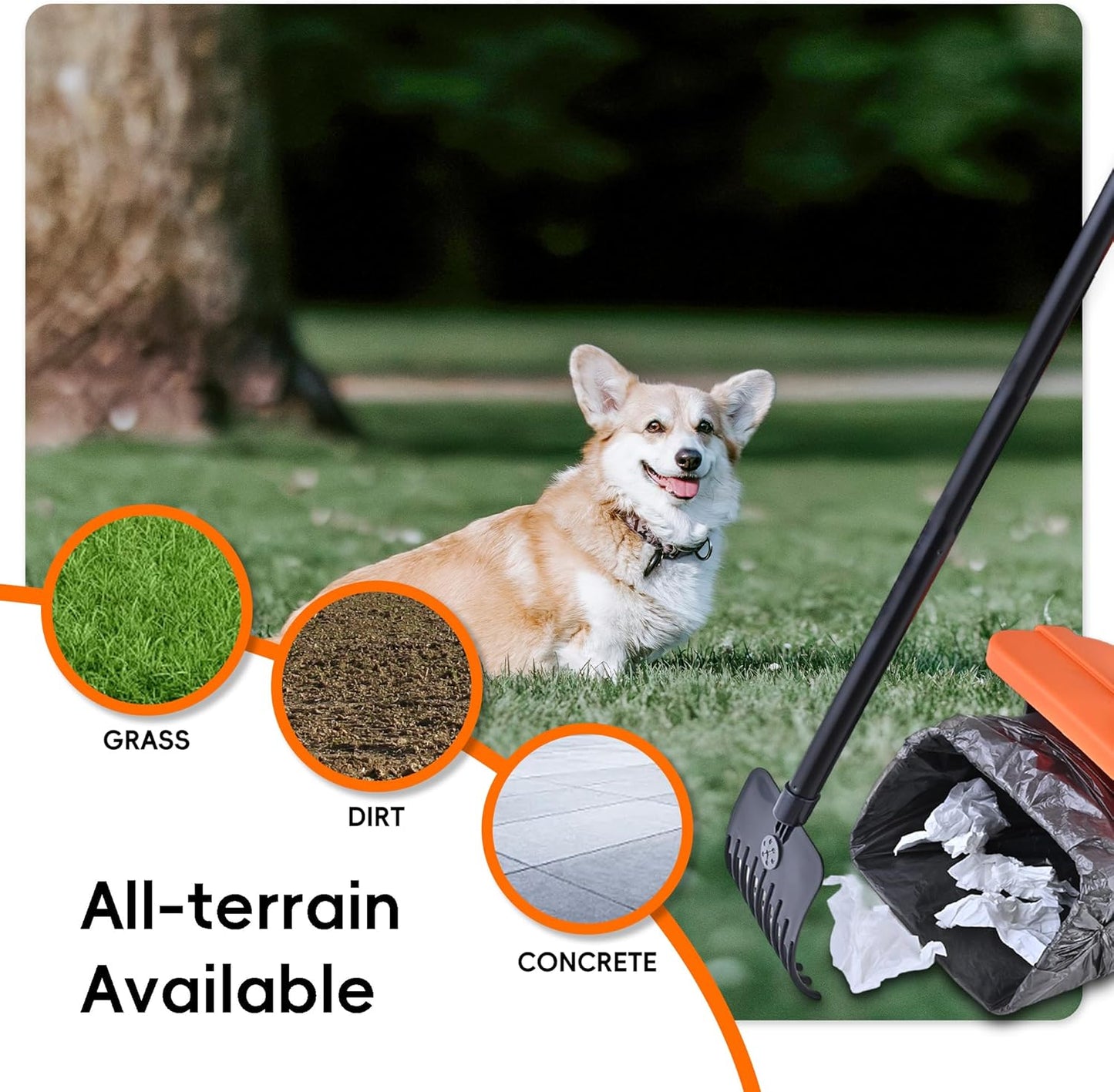 Pooper Scooper Swivel Bin & Rake with 100 Waste Bags and 10pairs of glovesDog Pooper Scooper with Bag Attachment for Large Medium Small Dogs