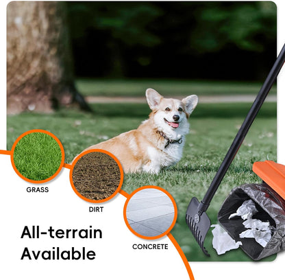 Pooper Scooper Swivel Bin & Rake with 100 Waste Bags and 10pairs of glovesDog Pooper Scooper with Bag Attachment for Large Medium Small Dogs