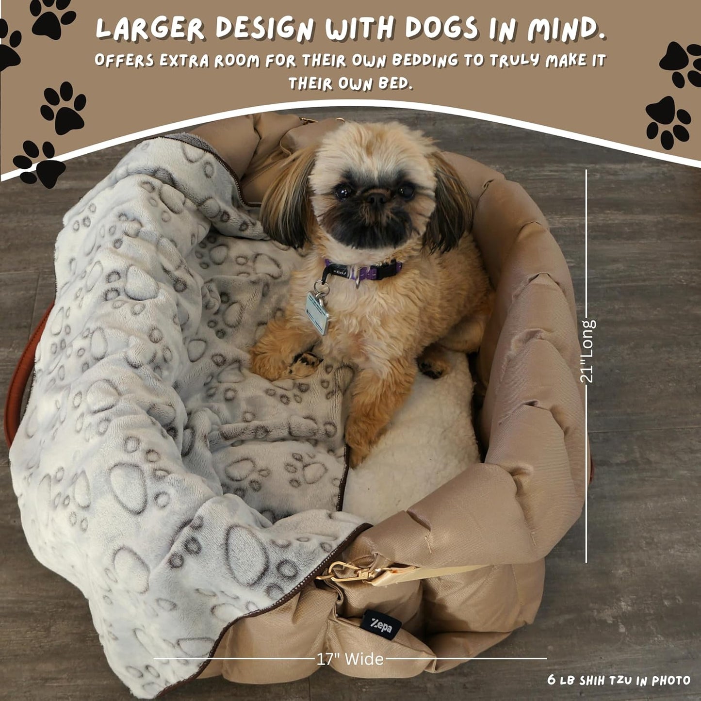 ZEPA Dog Car seat for Small Dogs, Dog Carrier for Small Dogs, Washable Oxford Fabric with Sherpa Pillow Adjustable Straps and Clip-on Leash Travel Carrier Bed 25Lb (Large)