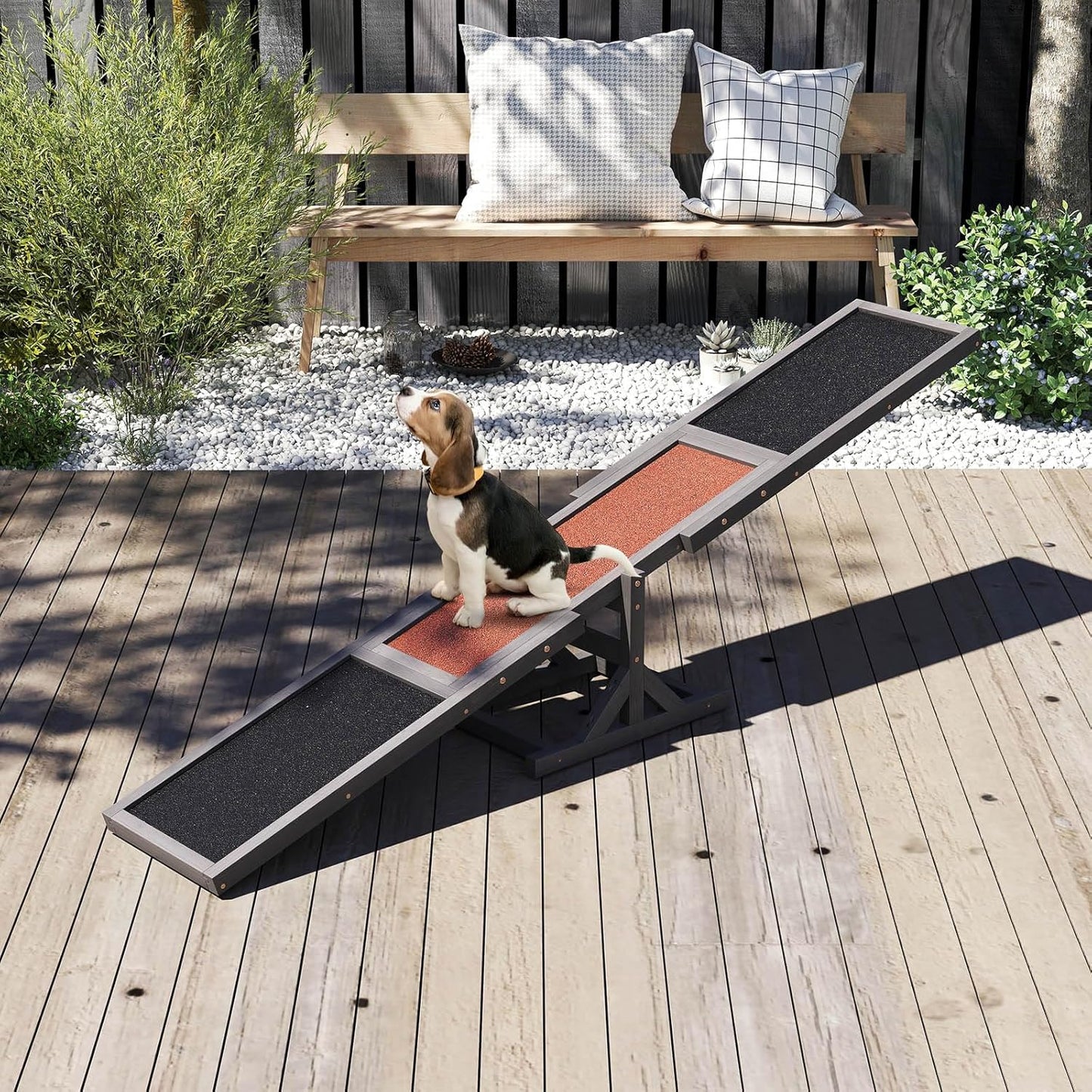 PETSITE Wooden Dog Agility Seesaw, Dog Exercise & Play Set, Outdoor Run Game Toy, Climbing Platform Balance Training Equipment, Weatherproof Pet Supplies for Backyard Obstacle Courses (Grey)