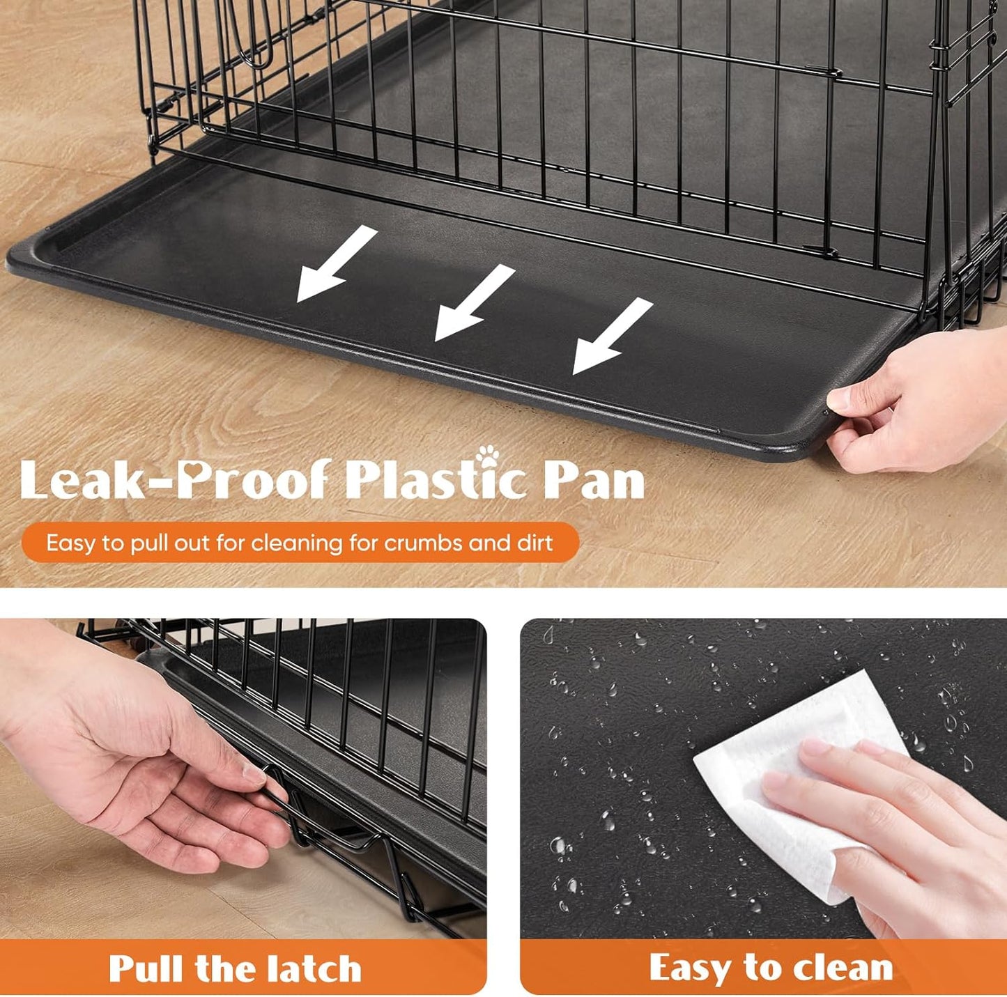 Sweetcrispy Dog Crate, 48 Inch Double Door Folding Metal Wire Dog Cage with Plastic Leak-Proof Pan Tray, Extra Large Pet Kennel for Indoor, Outdoor, Travel