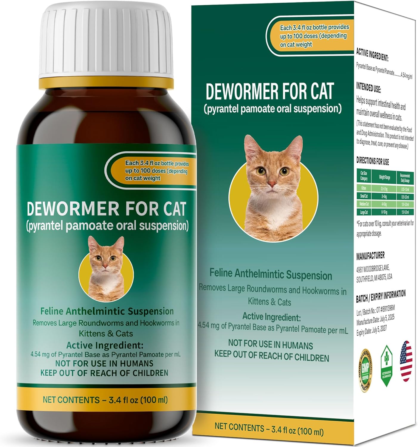 Liquid Dog & Cat Dewormer for All Wormers, Pyrantel Pamoate, Roundworms & Hookworms