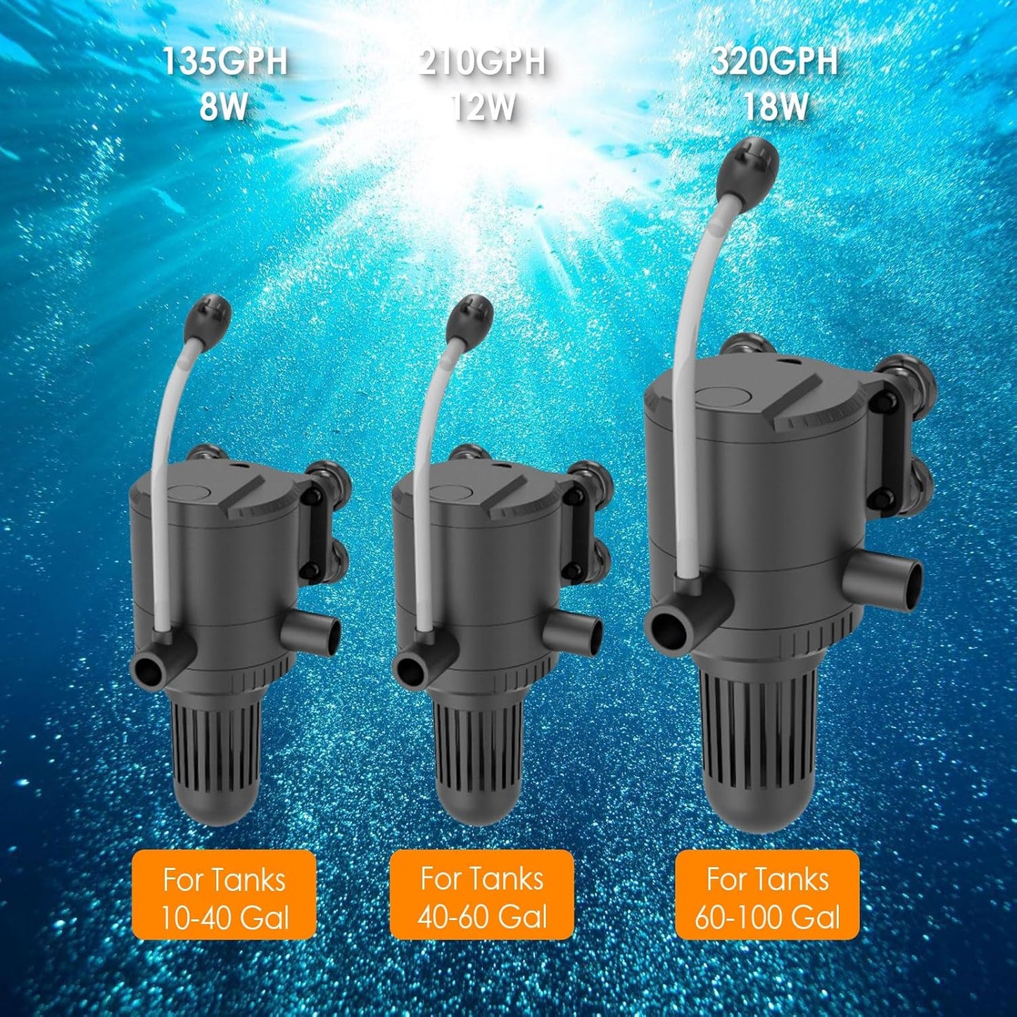 AquaMiracle Aquarium Powerhead Pump with Double Water Outlet & Aeration, 320GPH Fish Tank Water Pump Wave Maker for Aquarium, Submersible Aquarium Circulation Pump for 60-100 Gallon Tanks