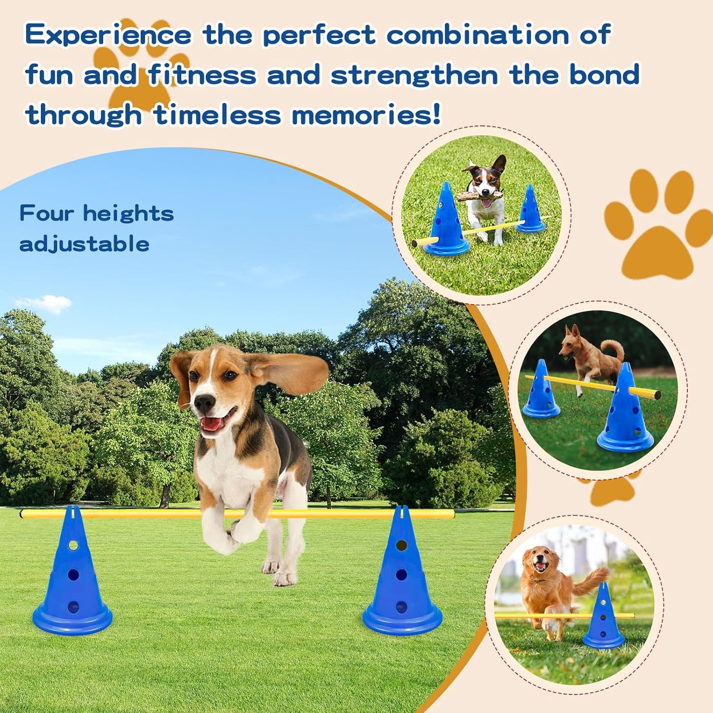 Dog Agility Hurdle Cone Set Dog Agility Course Backyard Set Include 12 Agility Cones 6 Agility Rods Agility Training Equipment Height Adjustable Obstacle with Storage Bag Blue