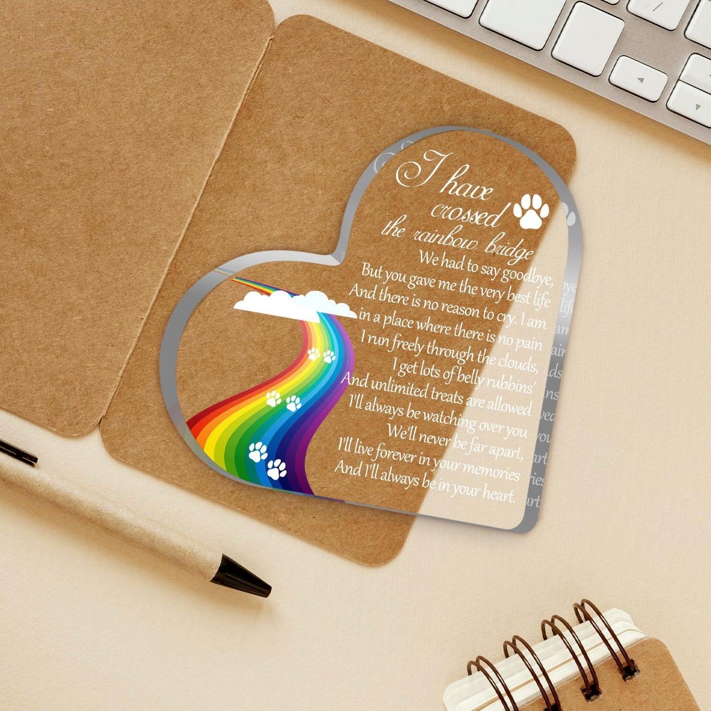 Pet Memorial Gifts, Sympathy Gift for Loss of Dog Cat, Pet Memorial Acrylic Rainbow Bridge Decorations Condolences Gifts for Pet Loss Remembrance Keepsake