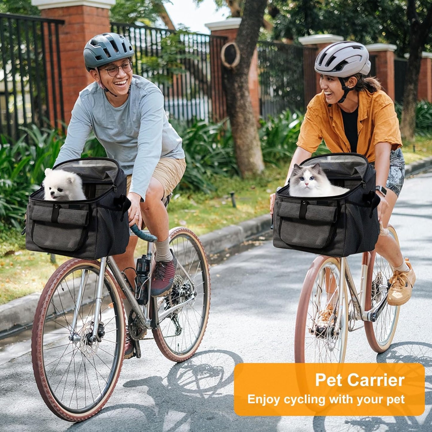 Dog Bike Basket Carrier, Foldable Soft-Sided Pet Carrier Backpack with Mesh Windows, Pet Travel Bag,Dog Backpack Carrier Safe and Easy for Small Medium Cats and Dogs (Grey)