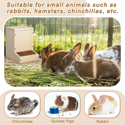 Maxcheck Wooden Rabbit Feeder for Cages, Automatic Small Animal Food Dispenser with Lid, Wood Chicken Grit Oyster Shell Feeders Outside, for Rabbits Ferrets and Other Small Pet Animals