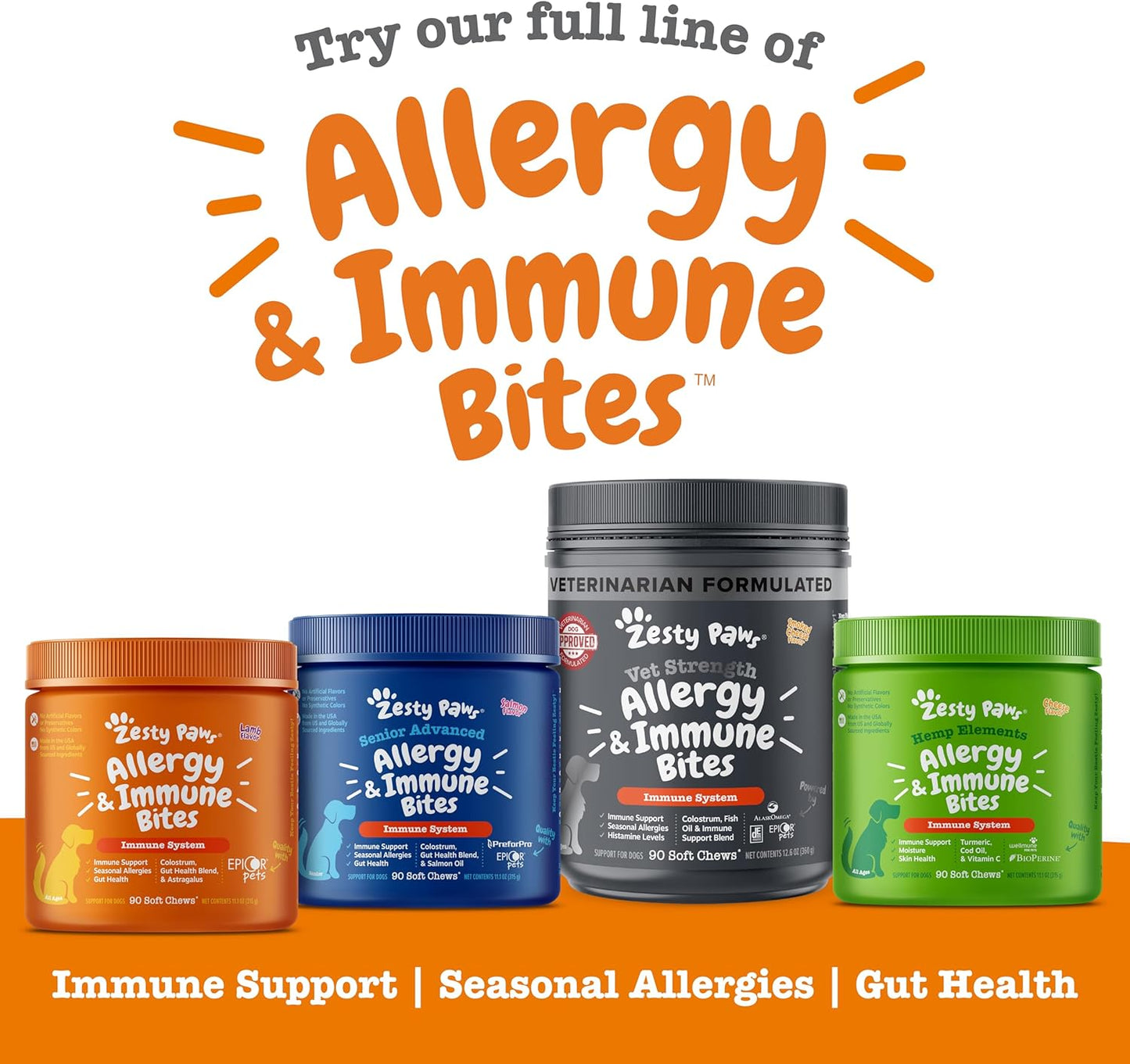 Zesty Paws Dog Allergy Relief Chews, Dog Probiotics for Itchy Skin and Ears, Peanut Butter, 90ct