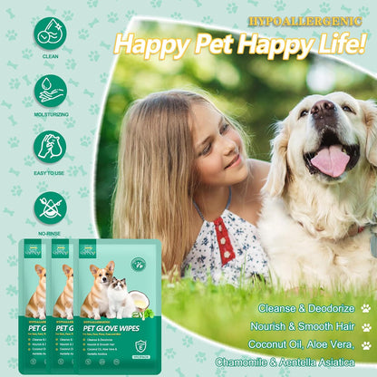20 PCS Pet Cleaning and Deodorizing Bathing Grooming Glove Wipes for Dogs and Cats, Extra Thick Nourish Fur No-Rinse Grooming Wipes for Daily Care and Travel, Hypoallergenic