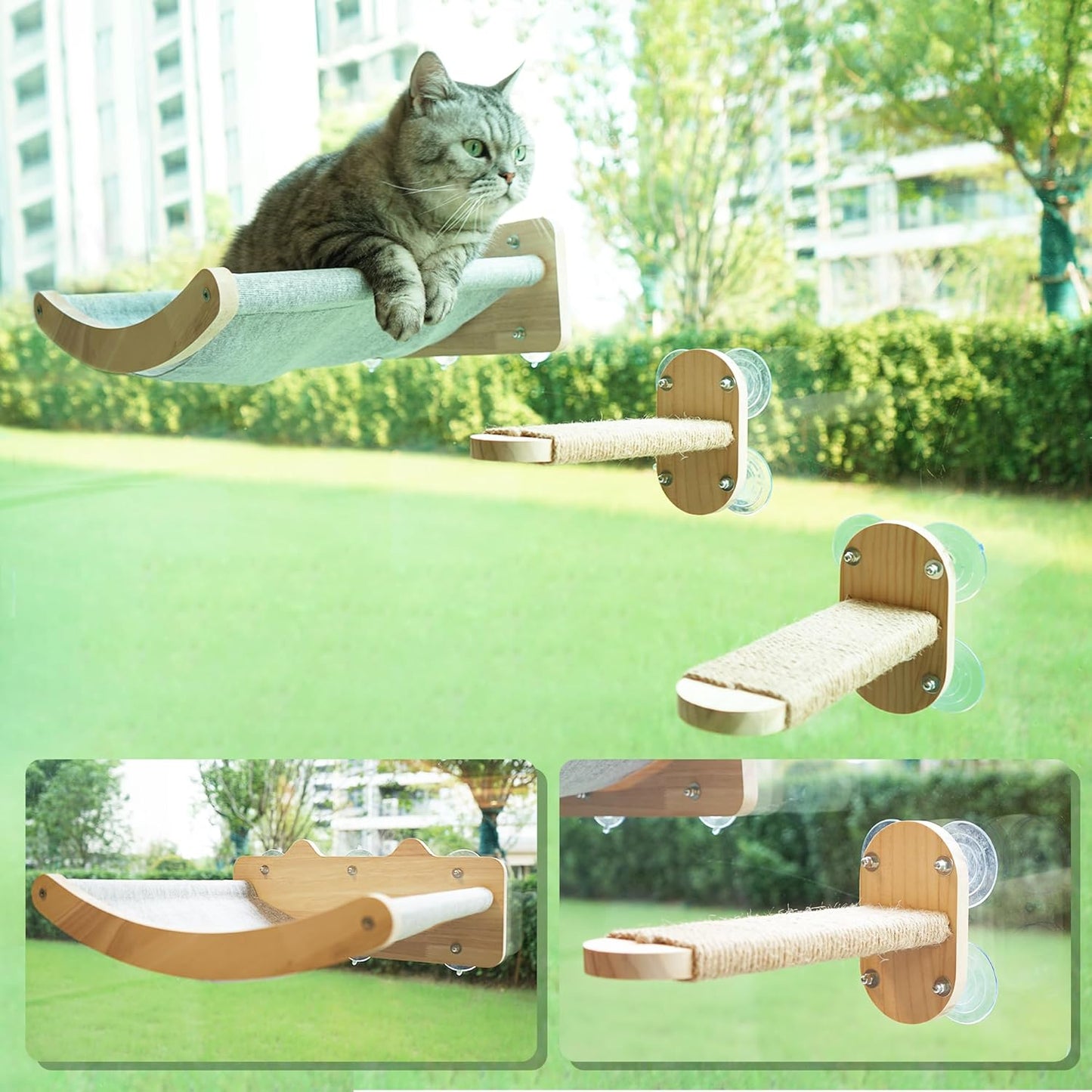 Cat Window Perch, Cozy Cat Window Hammock for Indoor Cats with 2 Pack of Sisal Window Shelf - for Sunbathing, Napping & Overlooking