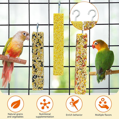 Fhiny 4 PCS Parakeet Treats Natural Cockatiel Food Grain & Millet Flavored Parrot Snack Sticks Bird Treats for Budgerigars Lovebirds Canaries Conurus Finches