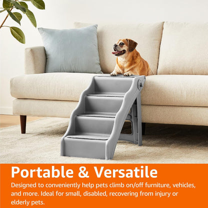 Amazon Basics Foldable Non-Slip Pet Stairs, Steps for Dogs and Cats, 14.6'' W x 22.75'' D x 19.5'' H, Grey