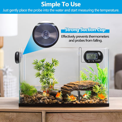 Aquarium Thermometer with Large LCD Display Fahrenheit/Celsius(℉/℃) Fish Tank Thermometer for Aquarium Reptile Terrarium Digital Water Thermometer with Suction Cup