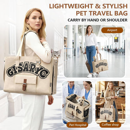 Dog Purse Carrier for Small Dogs, Cats and Puppies – Soft-Sided Foldable Pet Travel Bag with Multi Pockets, 3-Sided Mesh & Rollable Cover for Nervous Cats, Fits Pets up to 15 lbs (Beige)