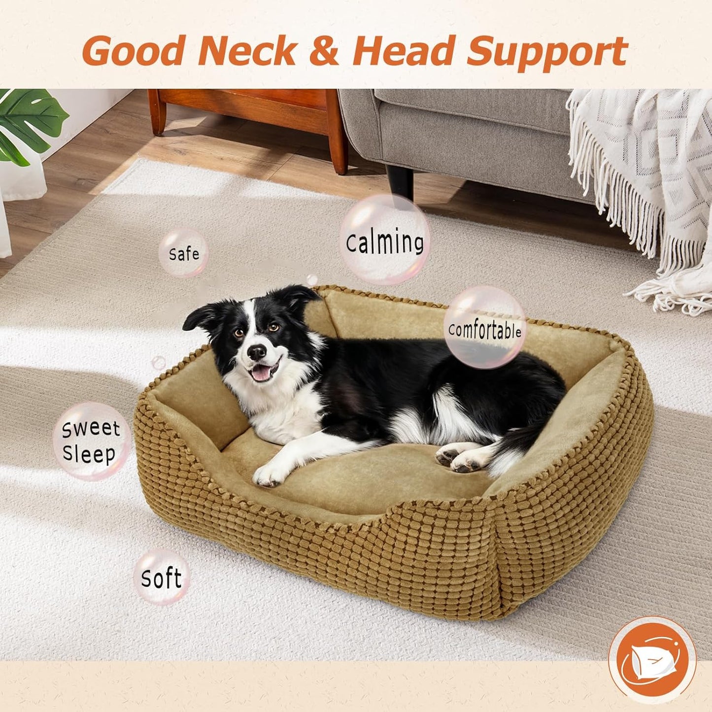 MIXJOY X-Large Dog Bed for Large, Medium, Small Dogs - Rectangle, Washable, Orthopedic, Soft Calming Sleeping Puppy Bed - Durable Pet Cuddler with Anti-Slip Bottom - XL (35"x25"x9")