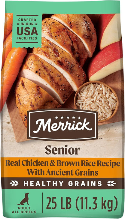 Merrick Healthy Grains Premium Dry Dog Food, Wholesome and Natural Dry Chicken Kibble, Senior Recipe - 25.0 lb. Bag
