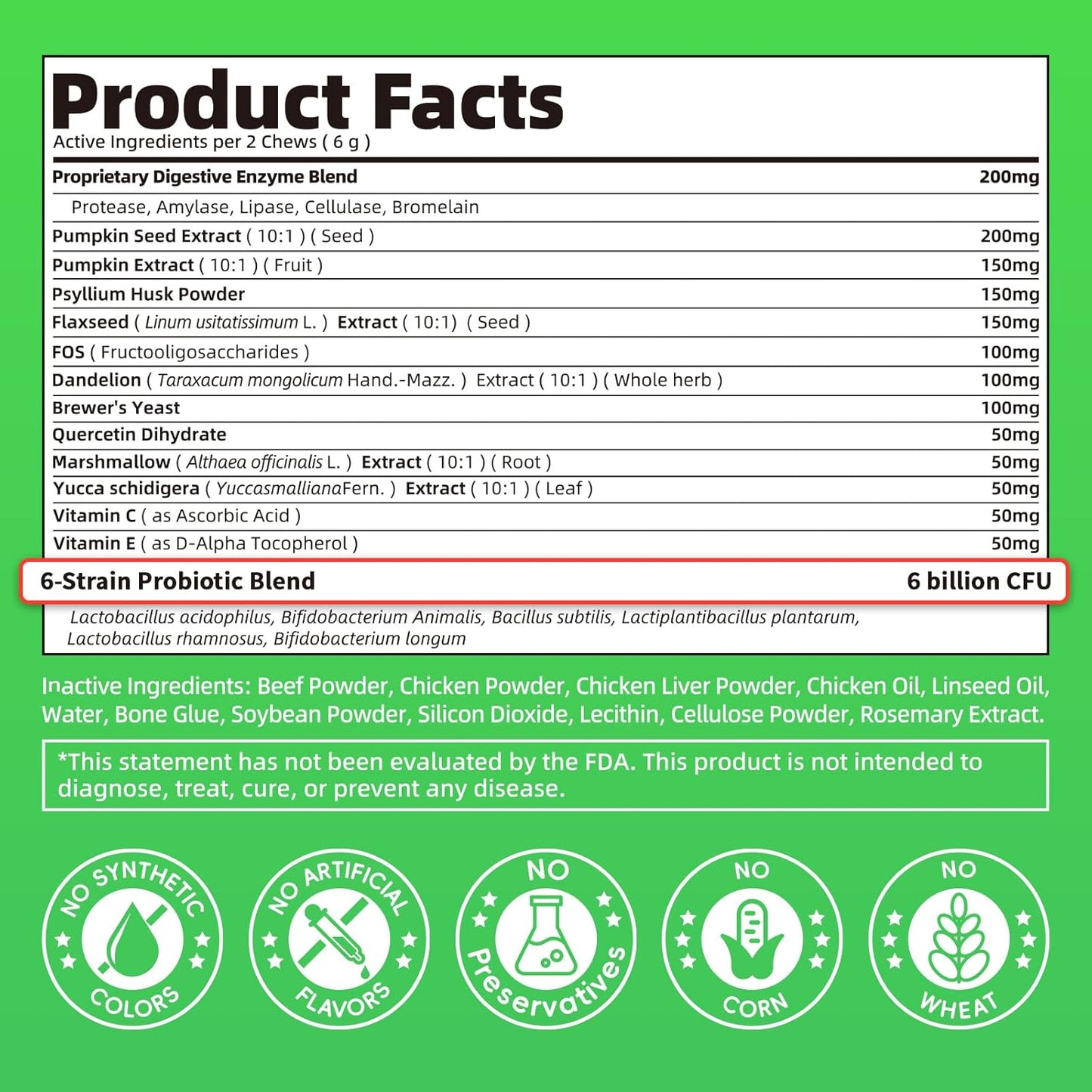 Dog Probiotics & Digestive Enzymes – Pumpkin Fiber Chews for Gut Health, Diarrhea & Upset Stomach Relief, Gas & Stool Support, Beef Flavor Soft Chews – 90 Count
