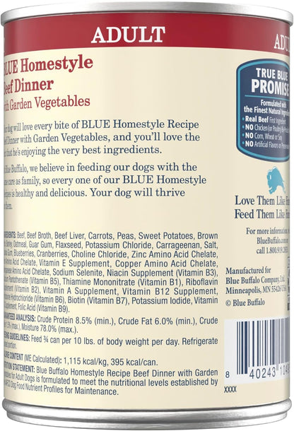 Blue Buffalo Homestyle Recipe Natural Adult Wet Dog Food, Beef 12.5-oz can (Pack of 12)