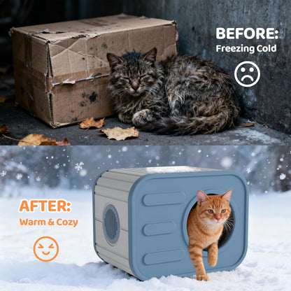 LHBcraft Outdoor Cat House Weatherproof, Feral Cat Houses for Outdoor Indoor Cats, Insulated Cat House with Camera-Shaped Design, Easy to Assemble Blue