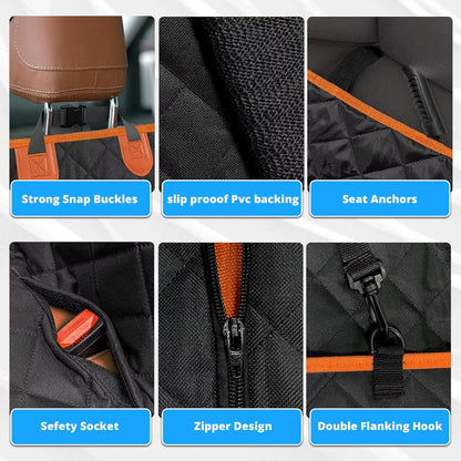Dog Car Seat Cover with 2 Hammock Straps & 1 Safety Belt – Waterproof, Nonslip, Scratchproof Pet Back Seat Protector for Cars, SUVs & Trucks – Easy to Install, Washable Travel Accessory
