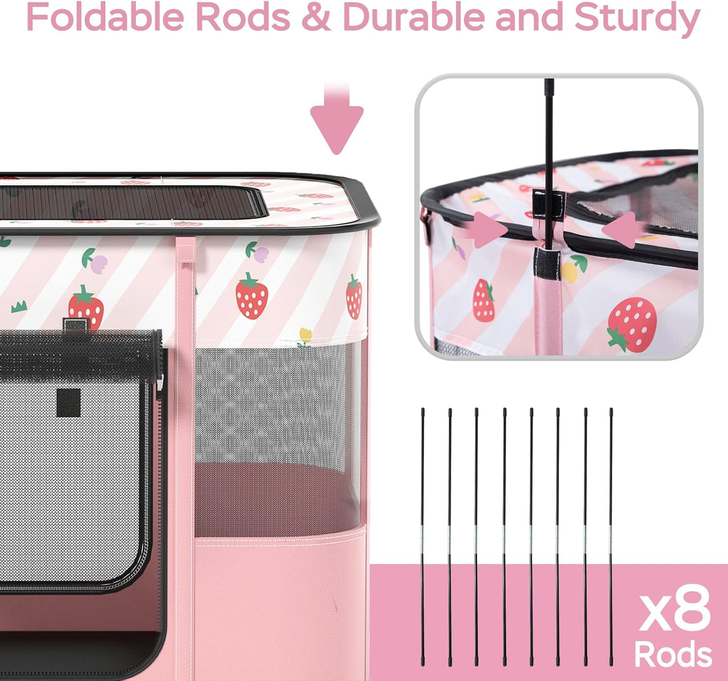 Portable Pet Cat Playpen,Cat Cages Indoor Collapsible Dog Crates Tent Kennel Playpen for Dogs Cat and Rabbit Travel Dog Playpen Indoor & Outdoor (Small（27.6" L x 21.7" W x 17.7" H）, Pink)