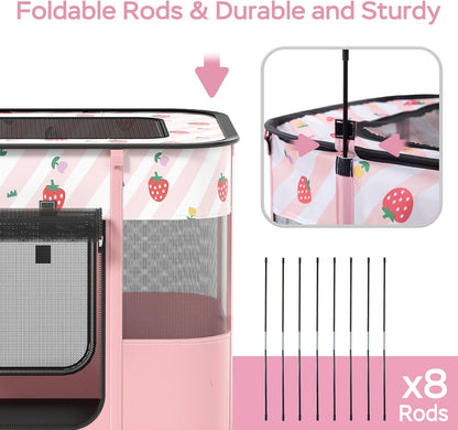 Portable Pet Cat Playpen,Cat Cages Indoor Collapsible Dog Crates Tent Kennel Playpen for Dogs Cat and Rabbit Travel Dog Playpen Indoor & Outdoor (Small（27.6" L x 21.7" W x 17.7" H）, Pink)