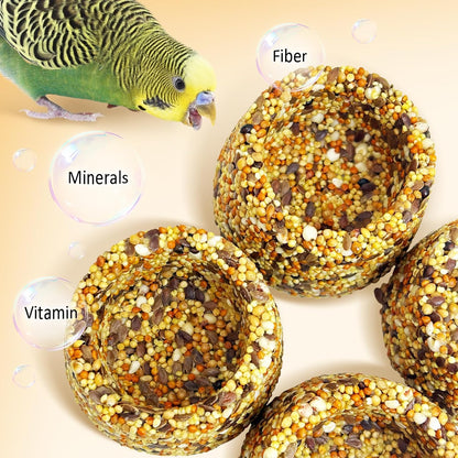 PINVNBY 6 PCS Parrot Treats Natural Grains Cockatiel Treats Bowl Shape Budgie Snacks Edible Bird Chewing Toys for Parrots Parakeet Conure Lovebird Finch Canary