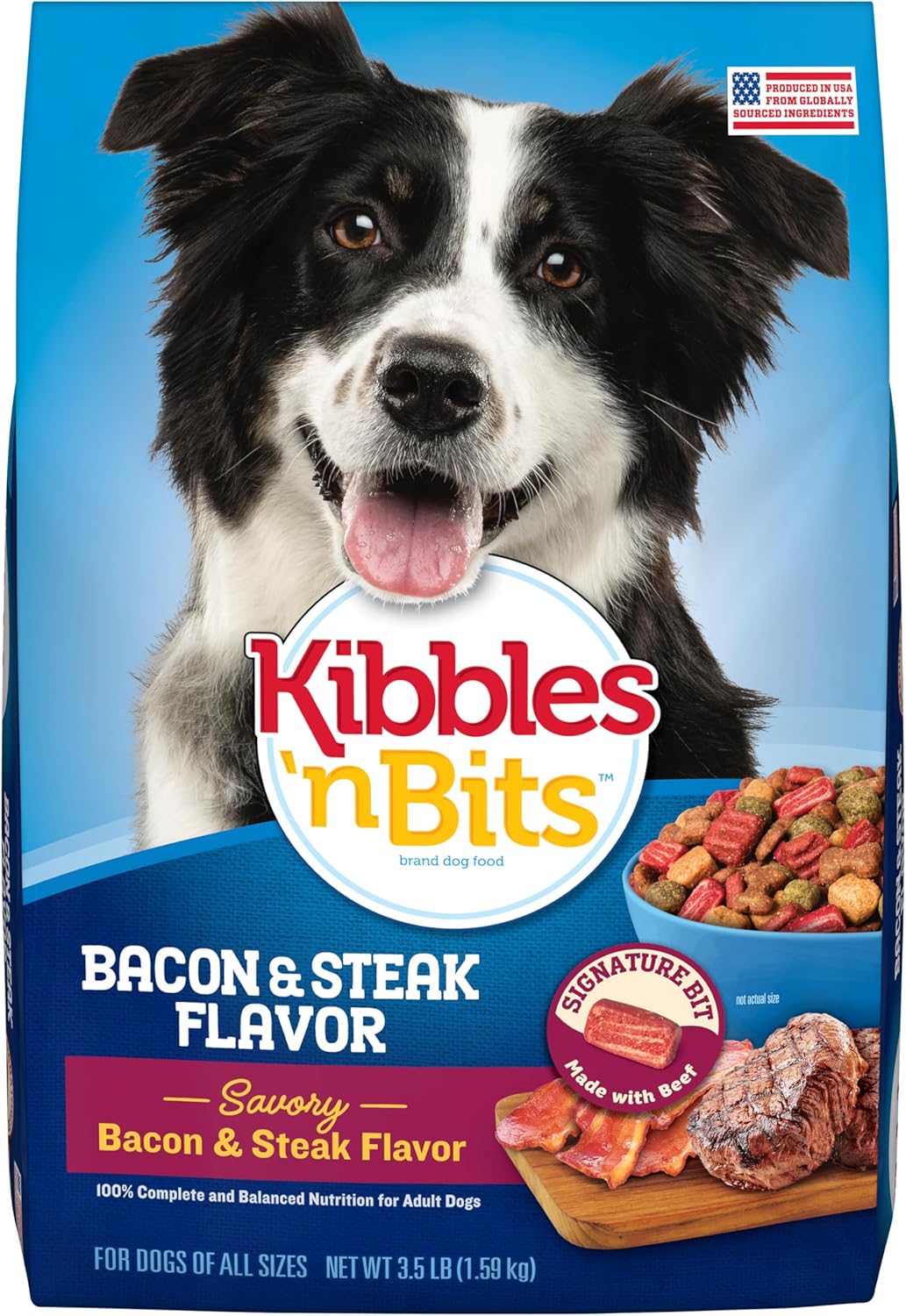 Kibbles 'n Bits Dry Dog Food, Savory Bacon & Steak Flavor for Adult Dogs, 3.5 lb. Bag
