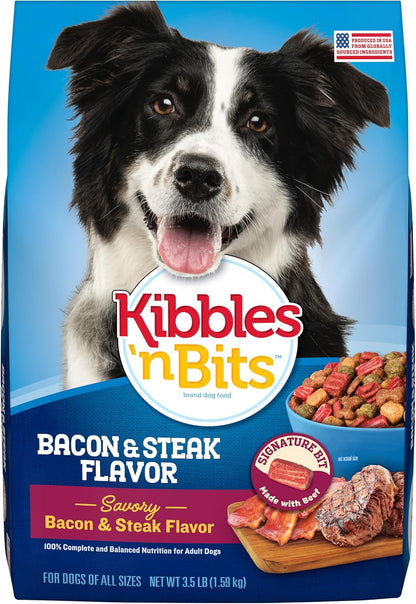 Kibbles 'n Bits Dry Dog Food, Savory Bacon & Steak Flavor for Adult Dogs, 3.5 lb. Bag