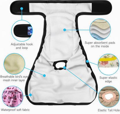 Reusable Super Absorbent & Leakproof Fixed Doggie Diapers for Dogs in Heat Cycle