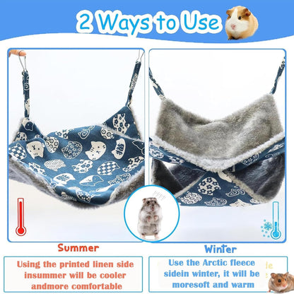 2 Layers Pet Rat Hammock, Double Sided Warm Flece & Linen Hammock for Cage, Hamster Guinea Pig Ferret Chinchilla Small Animal Bed, Hanging Hideout Swing Cage Accessories