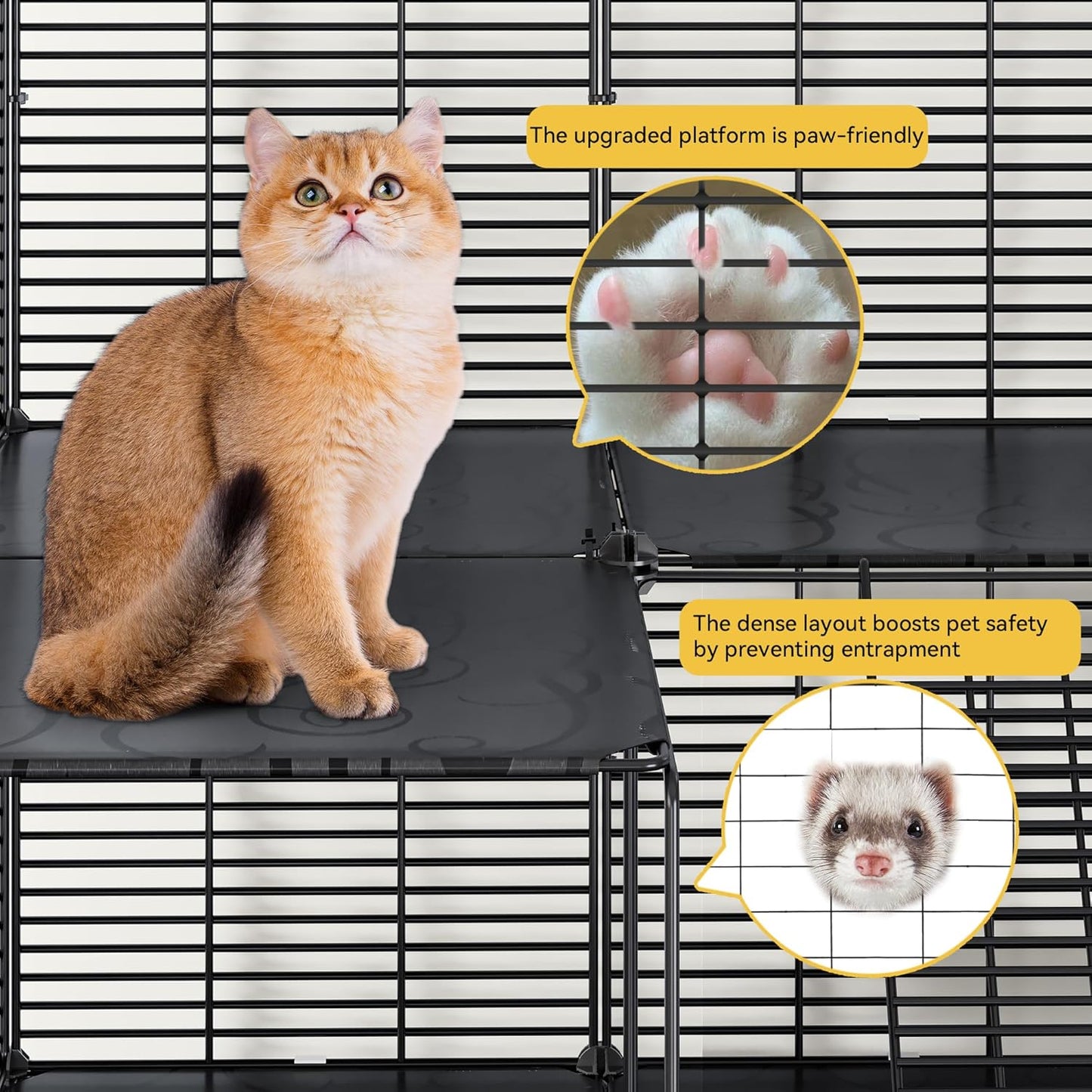 DWVO 3-Tier Cat Cage Indoor Enclosure - Spacious DIY Pet Playpen with Metal Wire Kennel, Extra Large Hammock & Sturdy Platforms for 1-2 Felines Ferrets Chinchillas Rabbits Small Pets