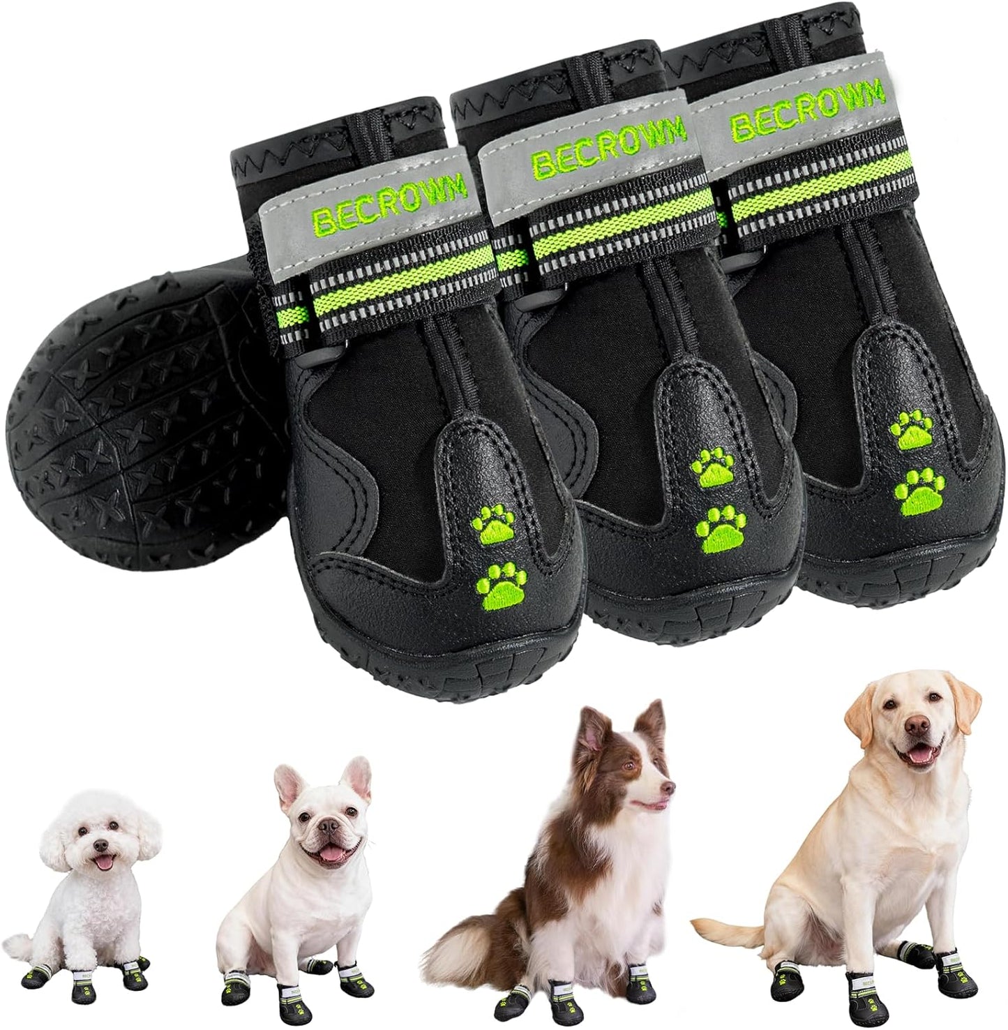 Dog Shoes&Dog Boots for Small,Medium,Large Dogs,Waterproof Non-Slip Shoes for Winter&Hiking,Adjustable Paw Protection, for Dogs(#6(Width 2.76inch) for 55-66 lbs)