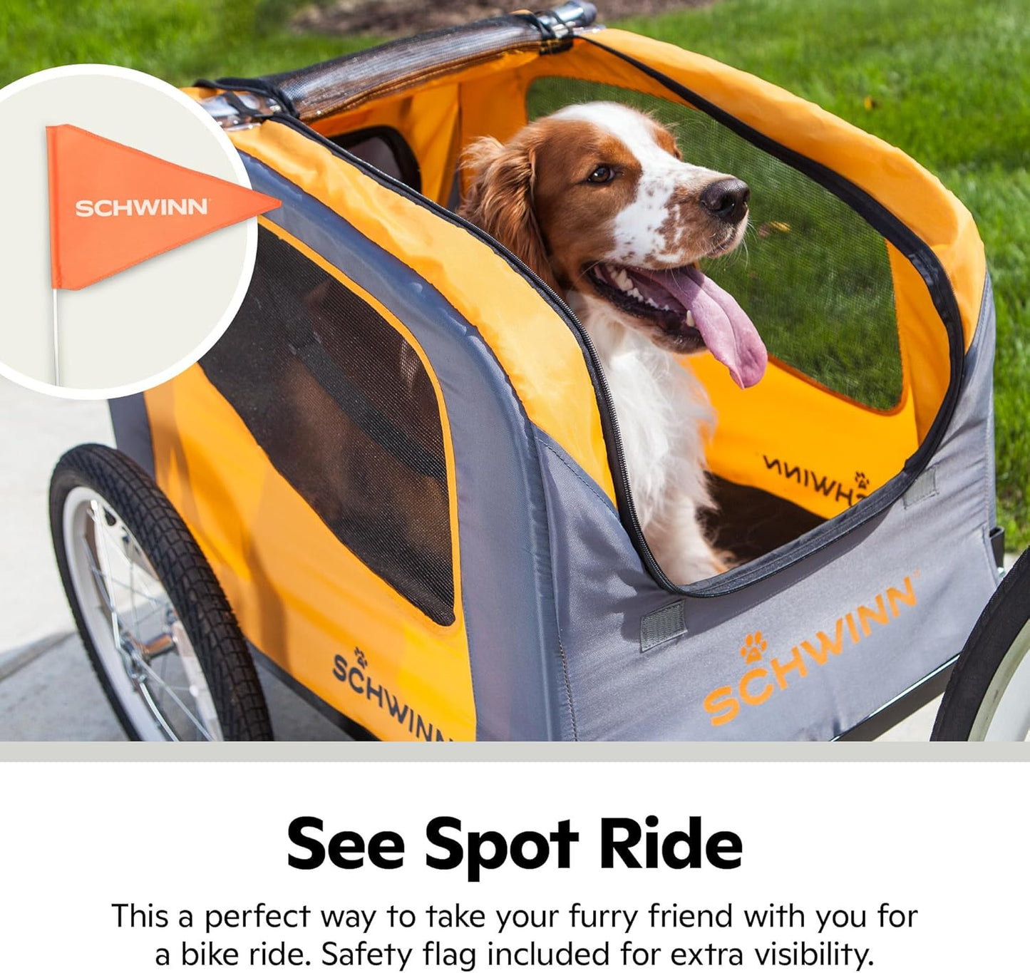 Schwinn Rascal Pet Trailer, Holds Pets Up to 50 or 100 lb, Universal Coupler, Folding Frame, Quick-Release Wheels, Rear Doggy Door, Leash, Washable Liner, Bug Screen, Schwinn Bike Trailer for Pets